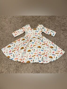 Ollie Jay Girls Thanksgiving Print Dress Long Sleeve 3T
